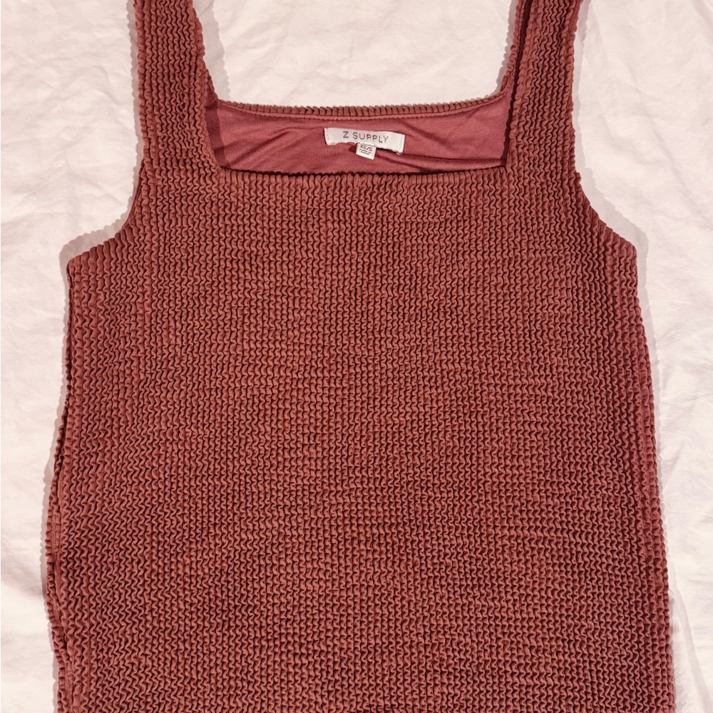 Z Supply X Evereve Textured Square Neck Knit Tank Rust Orange Size XS/S NWOT